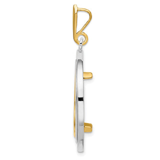 14k Two-tone Gold Channel Set AAA Diamond 20.1mm Prong Coin Bezel Pendant - Fits 1/4 oz. Gold Nugget, and 1/4 oz. Koala
