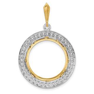 14k Two-tone Gold Channel Set AA Diamond 20.1mm Prong Coin Bezel Pendant - Fits 1/4 oz. Gold Nugget, and 1/4 oz. Koala