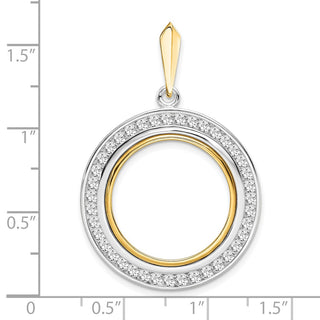 14k Two-tone Gold Channel Set AAA Diamond 20.1mm Prong Coin Bezel Pendant - Fits 1/4 oz. Gold Nugget, and 1/4 oz. Koala