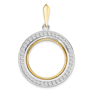 14k Two-tone Gold Channel Set VS Diamond 20.1mm Prong Coin Bezel Pendant - Fits 1/4 oz. Gold Nugget, and 1/4 oz. Koala