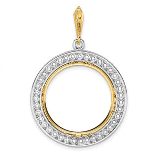 14k Two-tone Gold Channel Set AA Diamond 21.6mm Prong Coin Bezel Pendant - Fits US $5 Bald Eagle and US $5 Congressional