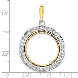 14k Two-tone Gold Channel Set A Diamond 21.6mm Prong Coin Bezel Pendant - Fits US $5 Bald Eagle and US $5 Congressional