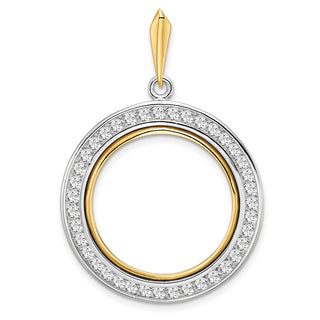 14k Two-tone Gold Channel Set A Diamond 21.6mm Prong Coin Bezel Pendant - Fits US $5 Bald Eagle and US $5 Congressional