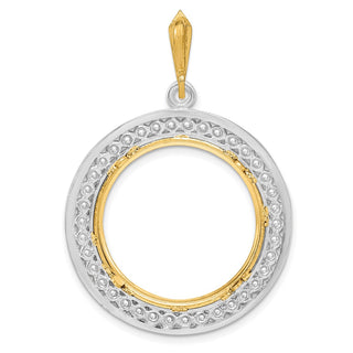 14k Two-tone Gold Channel Set AA Diamond 22mm Prong Coin Bezel Pendant - Fits 1/4 oz American Eagle and Other Coins