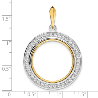 14k Two-tone Gold Channel Set A Diamond 22mm Prong Coin Bezel Pendant - Fits 1/4 oz American Eagle and Other Coins
