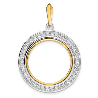 14k Two-tone Gold Channel Set AAA Diamond 22mm Prong Coin Bezel Pendant - Fits 1/4 oz American Eagle and Other Coins