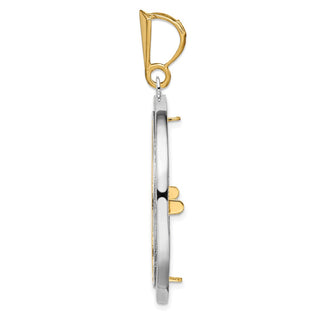 14k Two-tone Gold Channel Set A Diamond 27mm Prong Coin Bezel Pendant - Fits 1/2 oz American Eagle, US $10 Liberty, and Other Coins