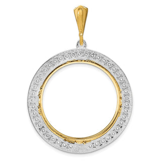 14k Two-tone Gold Channel Set A Diamond 27mm Prong Coin Bezel Pendant - Fits 1/2 oz American Eagle, US $10 Liberty, and Other Coins