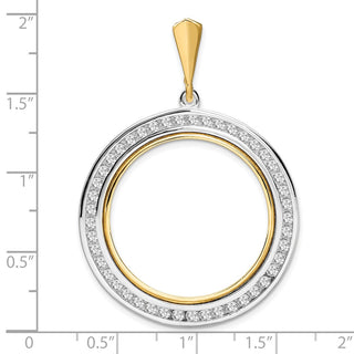 14k Two-tone Gold Channel Set A Diamond 27mm Prong Coin Bezel Pendant - Fits 1/2 oz American Eagle, US $10 Liberty, and Other Coins