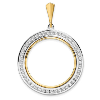 14k Two-tone Gold Channel Set AAA Diamond 27mm Prong Coin Bezel Pendant - Fits 1/2 oz American Eagle, US $10 Liberty, and Other Coins