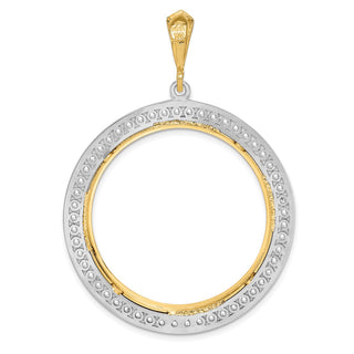 14k Two-tone Gold Channel Set A Diamond 32mm Prong Coin Bezel Pendant - Fits 1 oz Australian Nugget, 1 oz Kangaroo, 1 oz Panda, and Other Coins