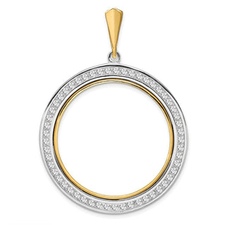 14k Two-tone Gold Channel Set A Diamond 32mm Prong Coin Bezel Pendant - Fits 1 oz Australian Nugget, 1 oz Kangaroo, 1 oz Panda, and Other Coins