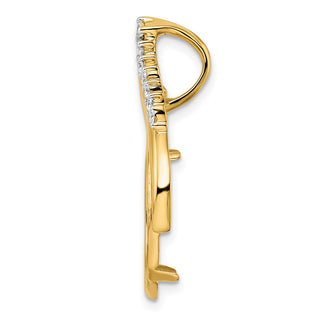 14k Yellow Gold VS Diamond Teardrop 17.8mm Prong Coin Bezel Chain Slide Pendant - Fits US $2.50 Liberty and Other Coins