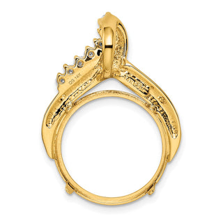 14k Yellow Gold VS Diamond Teardrop 17.8mm Prong Coin Bezel Chain Slide Pendant - Fits US $2.50 Liberty and Other Coins