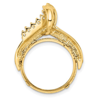14k Yellow Gold VS Diamond Teardrop 18mm Prong Coin Bezel Chain Slide Pendant - Fits 1/10 oz Cat