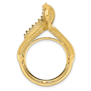 14k Yellow Gold VS Diamond Teardrop 21.6mm Prong Coin Bezel Chain Slide Pendant - Fits US $5 Bald Eagle and US $5 Congressional