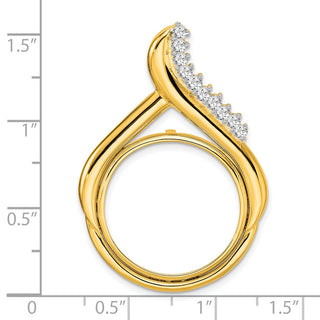 14k Yellow Gold VS Diamond Teardrop 21.6mm Prong Coin Bezel Chain Slide Pendant - Fits US $5 Bald Eagle and US $5 Congressional