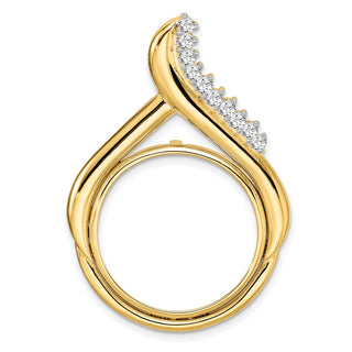 14k Yellow Gold VS Diamond Teardrop 21.6mm Prong Coin Bezel Chain Slide Pendant - Fits US $5 Bald Eagle and US $5 Congressional