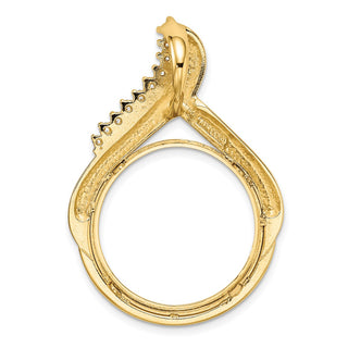 14k Yellow Gold VS Diamond Teardrop 22mm Prong Coin Bezel Chain Slide Pendant - Fits 1/4 oz American Eagle and Other Coins