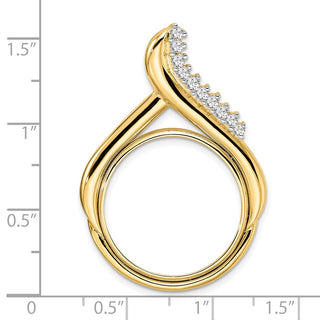 14k Yellow Gold VS Diamond Teardrop 22mm Prong Coin Bezel Chain Slide Pendant - Fits 1/4 oz American Eagle and Other Coins