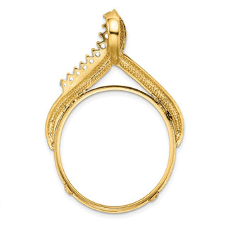 14k Yellow Gold VS Diamond Teardrop 27mm Prong Coin Bezel Chain Slide Pendant - Fits 1/2 oz American Eagle, US $10 Liberty, and Other Coins