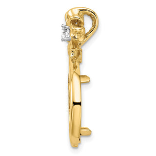 14k Two-tone Gold VS Diamond Teardrop Bow 14mm Coin Bezel Pendant - Fits 1/20 oz Maple Leaf and Other Coins