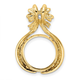 14k Two-tone Gold VS Diamond Teardrop Bow 14mm Coin Bezel Pendant - Fits 1/20 oz Maple Leaf and Other Coins