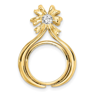 14k Two-tone Gold AAA Diamond Teardrop Bow 14mm Coin Bezel Pendant - Fits 1/20 oz Maple Leaf and Other Coins