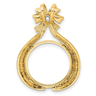 14k Two-tone Gold VS Diamond Teardrop Bow 16.5mm Coin Bezel Pendant - Fits 1/10 oz American Eagle and 1/10 oz Krugerrand