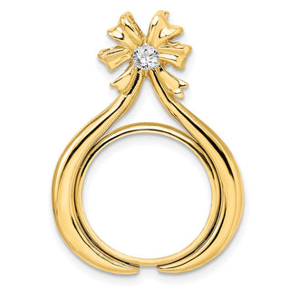 14k Two-tone Gold AAA Diamond Teardrop Bow 16.5mm Coin Bezel Pendant - Fits 1/10 oz American Eagle and 1/10 oz Krugerrand