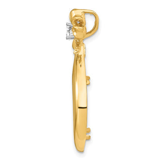 14k Two-tone Gold A Diamond Teardrop Bow 17.8mm Coin Bezel Pendant - Fits US $2.50 Liberty and Other Coins