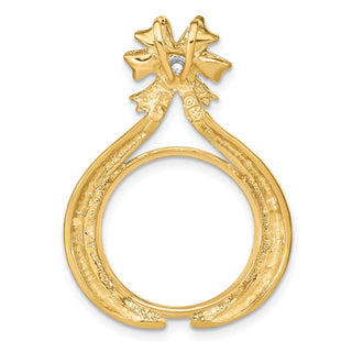 14k Two-tone Gold VS Diamond Teardrop Bow 17.8mm Coin Bezel Pendant - Fits US $2.50 Liberty and Other Coins