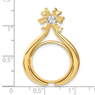 14k Two-tone Gold AA Diamond Teardrop Bow 17.8mm Coin Bezel Pendant - Fits US $2.50 Liberty and Other Coins