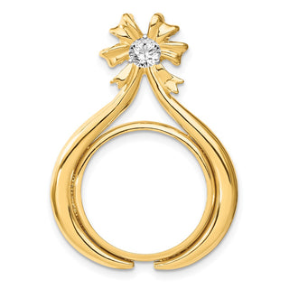 14k Two-tone Gold AAA Diamond Teardrop Bow 17.8mm Coin Bezel Pendant - Fits US $2.50 Liberty and Other Coins