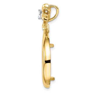14k Two-tone Gold A Diamond Teardrop Bow 18mm Coin Bezel Pendant - Fits 1/10 oz Cat