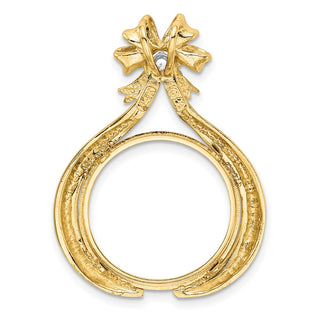 14k Two-tone Gold VS Diamond Teardrop Bow 18mm Coin Bezel Pendant - Fits 1/10 oz Cat