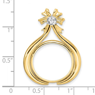 14k Two-tone Gold VS Diamond Teardrop Bow 18mm Coin Bezel Pendant - Fits 1/10 oz Cat