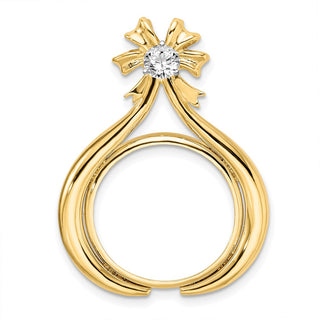 14k Two-tone Gold AAA Diamond Teardrop Bow 18mm Coin Bezel Pendant - Fits 1/10 oz Cat