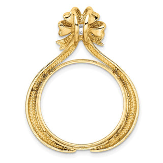 14k Two-tone Gold A Diamond Teardrop Bow 22mm Coin Bezel Pendant - Fits 1/4 oz American Eagle and Other Coins