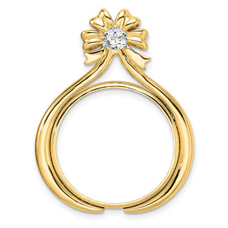 14k Two-tone Gold AAA Diamond Teardrop Bow 22mm Coin Bezel Pendant - Fits 1/4 oz American Eagle and Other Coins