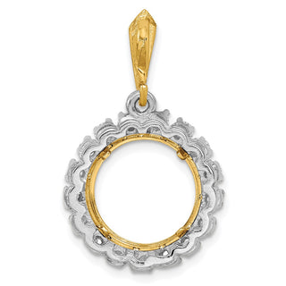 14k Two-tone Gold AA Diamond 13mm Prong Coin Bezel Pendant - Fits 2 Pesos and US $1