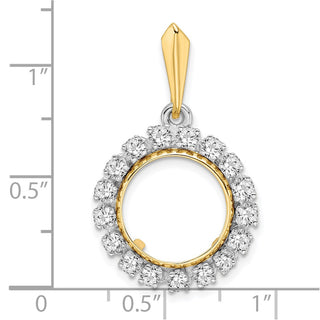 14k Two-tone Gold AAA Diamond 13mm Prong Coin Bezel Pendant - Fits 2 Pesos and US $1