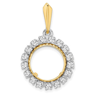 14k Two-tone Gold AAA Diamond 13mm Prong Coin Bezel Pendant - Fits 2 Pesos and US $1