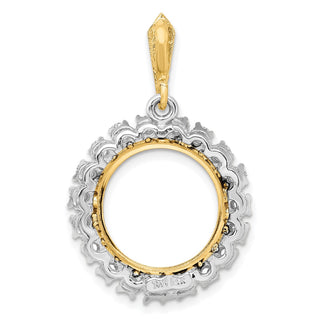 14k Two-tone Gold A Diamond 15mm Prong Coin Bezel Pendant - Fits US $1 Type 2
