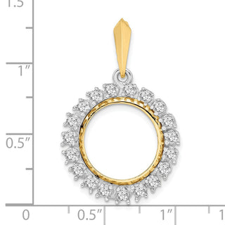 14k Two-tone Gold AAA Diamond 15mm Prong Coin Bezel Pendant - Fits US $1 Type 2