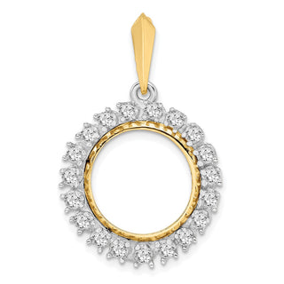 14k Two-tone Gold AAA Diamond 15mm Prong Coin Bezel Pendant - Fits US $1 Type 2