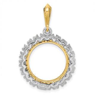 14k Two-tone Gold AA Diamond 16.5mm Prong Coin Bezel Pendant - Fits 1/10 oz American Eagle and 1/10 oz Krugerrand