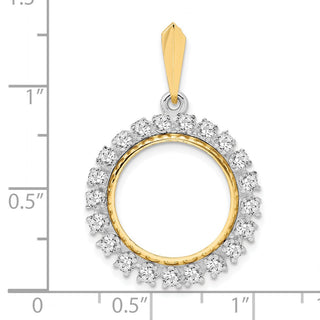 14k Two-tone Gold AAA Diamond 16.5mm Prong Coin Bezel Pendant - Fits 1/10 oz American Eagle and 1/10 oz Krugerrand