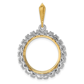 14k Two-tone Gold AAA Diamond 17.8mm Prong Coin Bezel Pendant - Fits US $2.50 Liberty and Other Coins