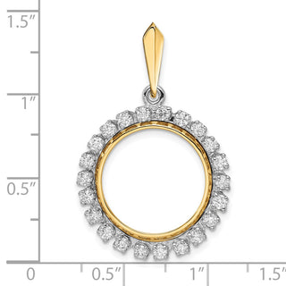 14k Two-tone Gold AAA Diamond 17.8mm Prong Coin Bezel Pendant - Fits US $2.50 Liberty and Other Coins
